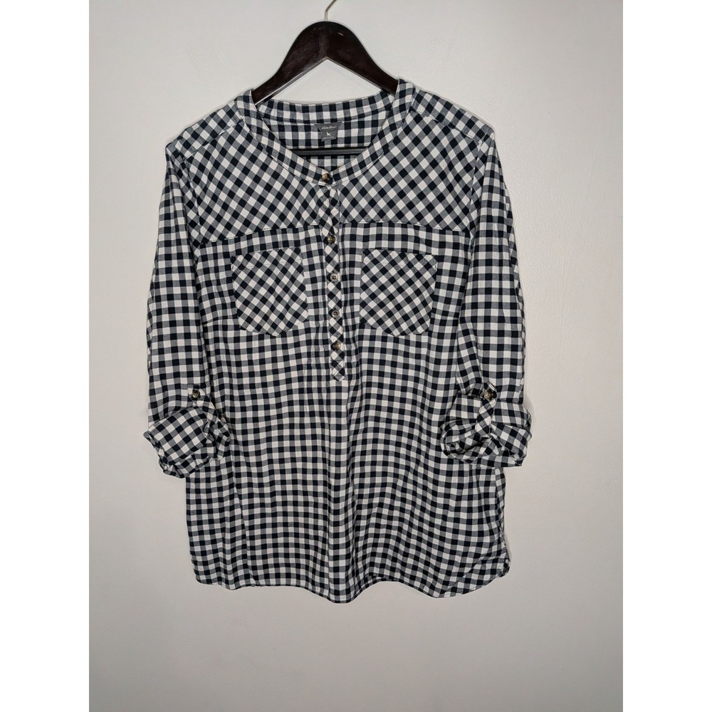 Eddie Bauer Women Size 2XL Black/White Gingham Check Tunic Shirt Long Sleeve